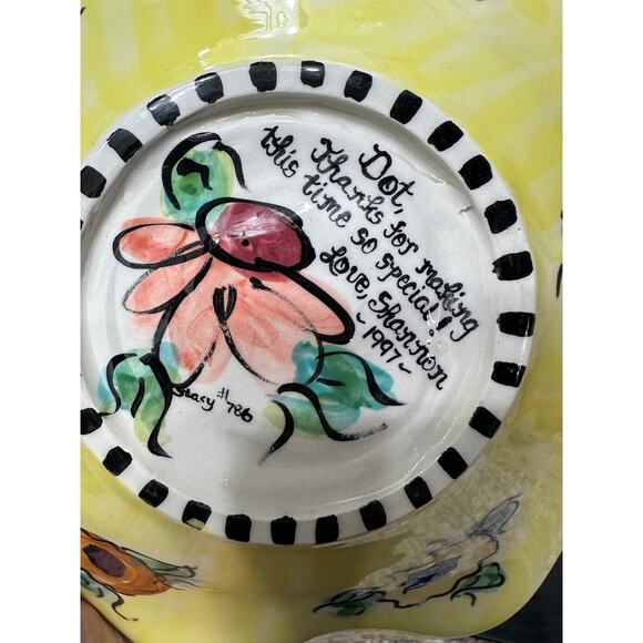 Hand-Painted Floral Ceramic Bowl – 12" Vintage Art Pottery - Picture 4 of 6